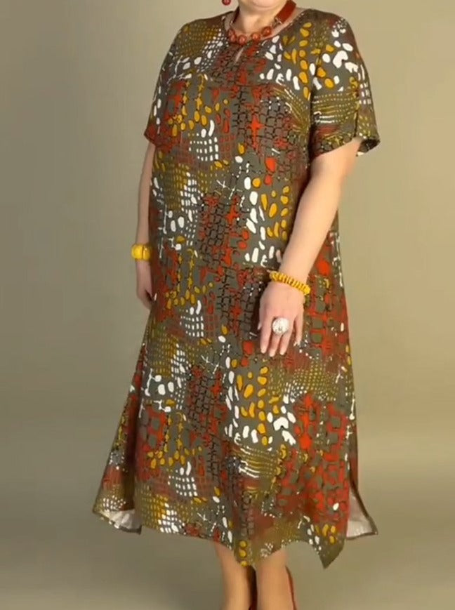 Plus Size Printed Lantern Dress