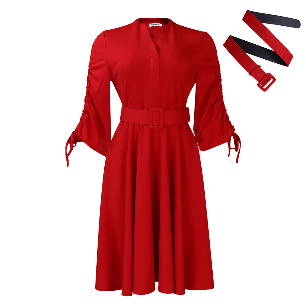 Lantern Sleeve Pleated Dress