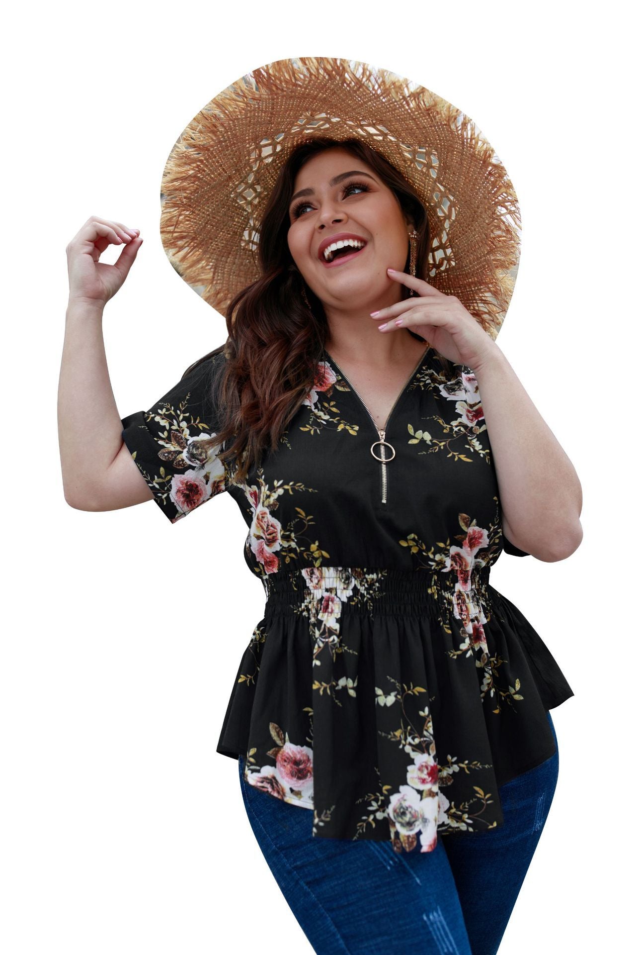 V-Neck Shirt Print Top