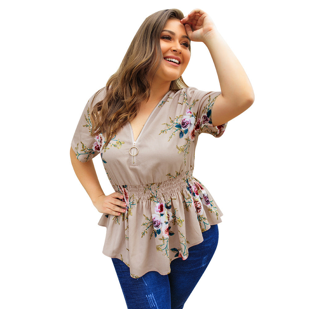 V-Neck Shirt Print Top