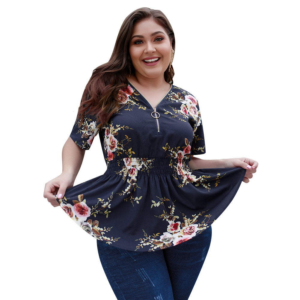 V-Neck Shirt Print Top