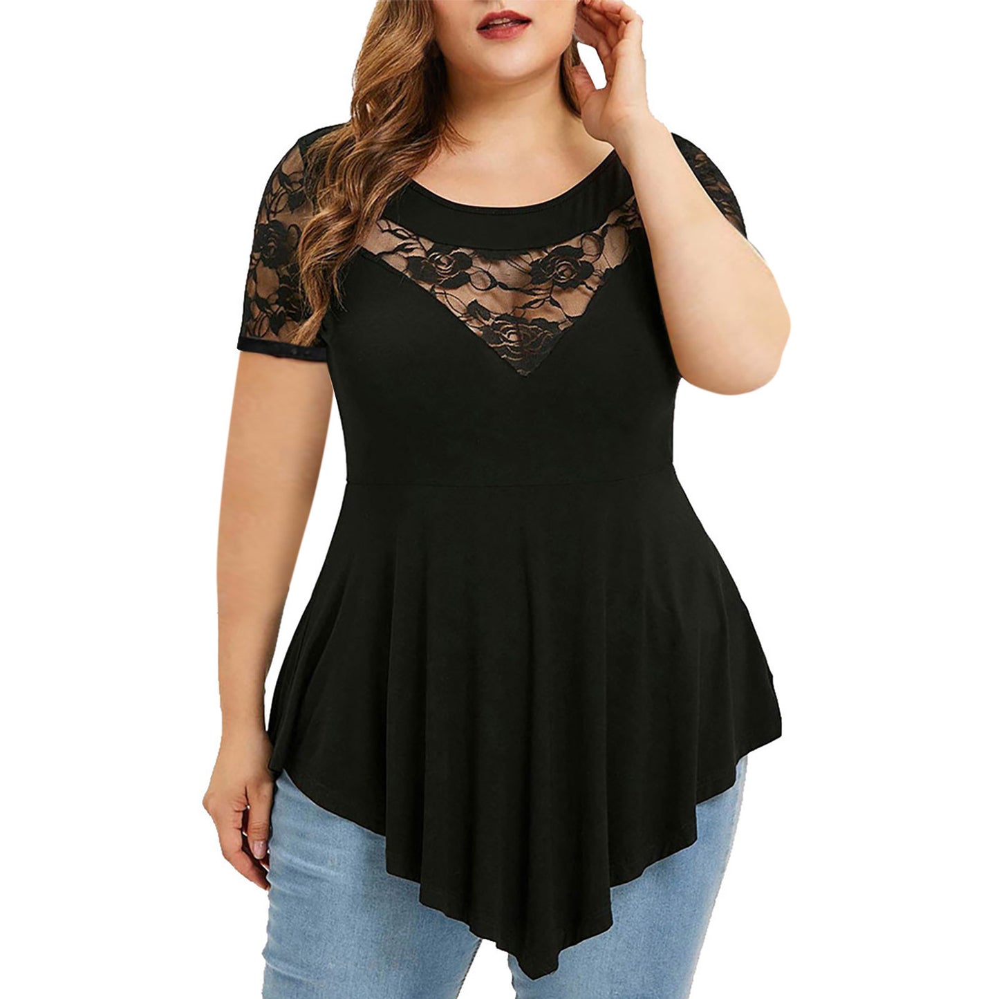 Floral Lace Short Sleeve Blouse