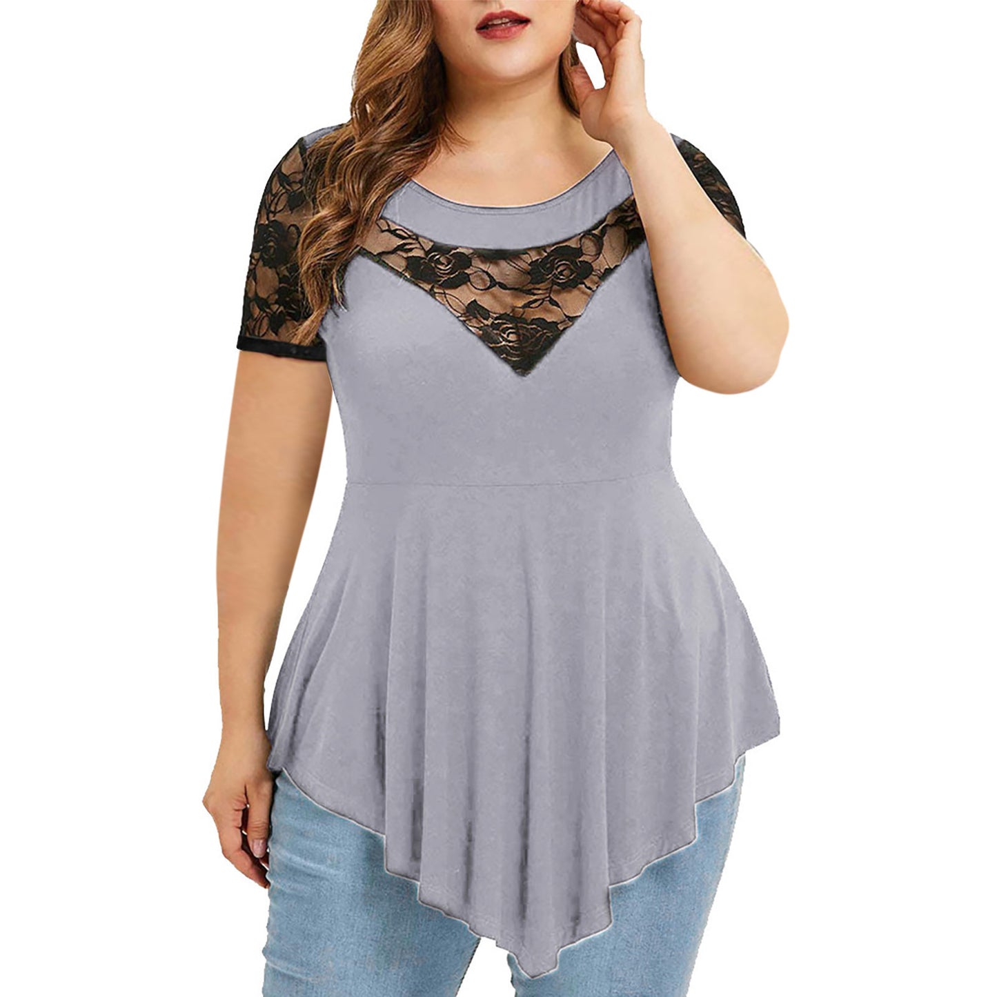 Floral Lace Short Sleeve Blouse