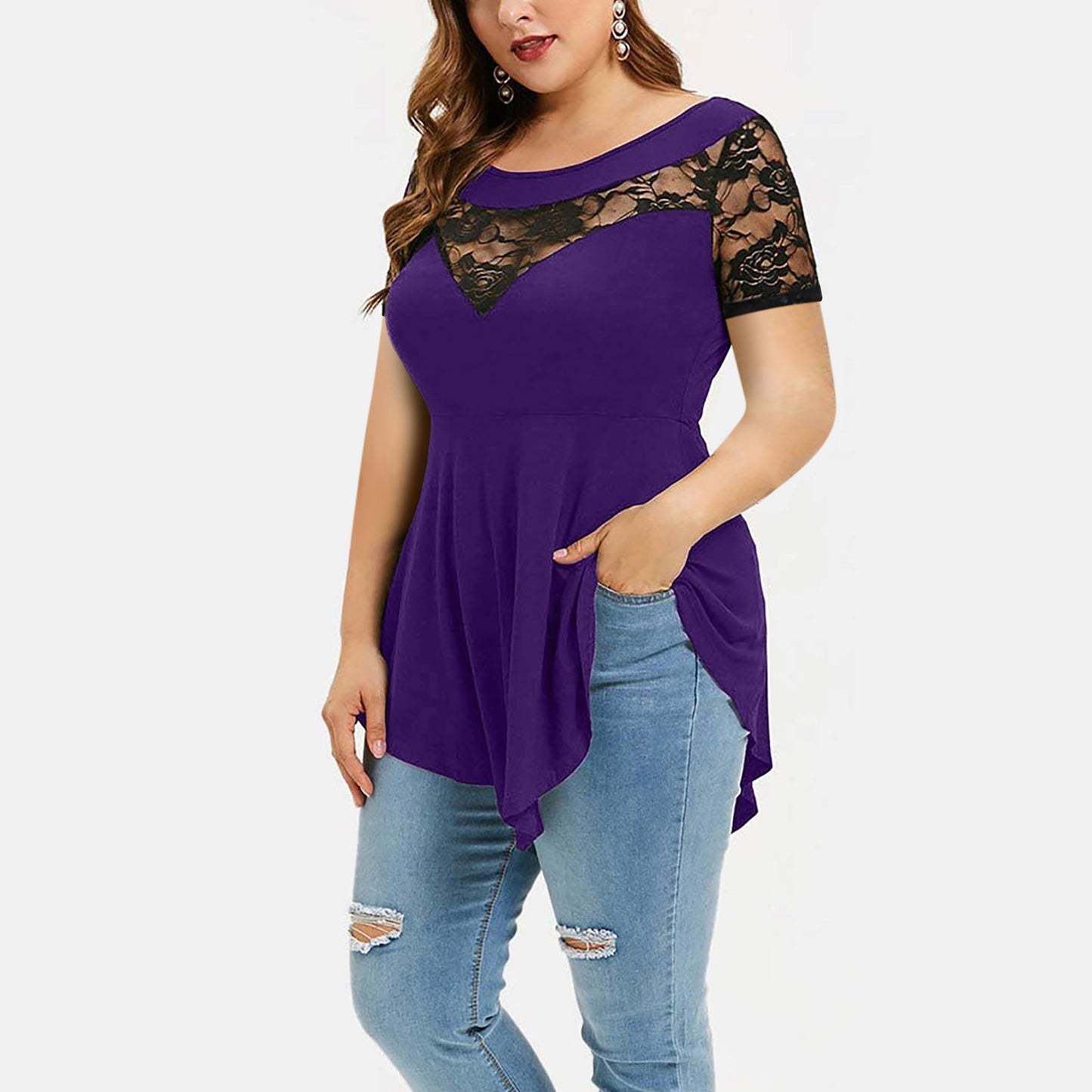Floral Lace Short Sleeve Blouse