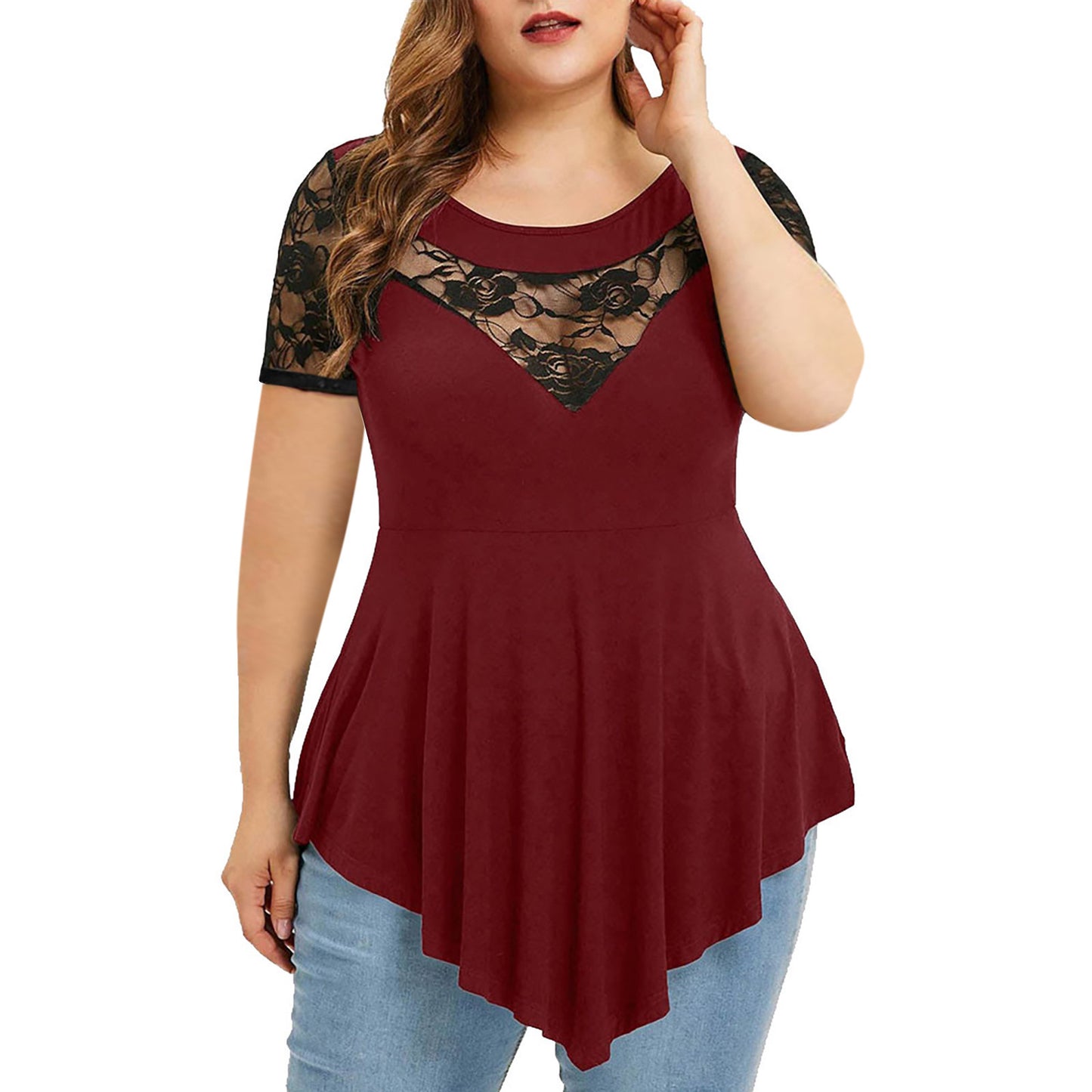 Floral Lace Short Sleeve Blouse