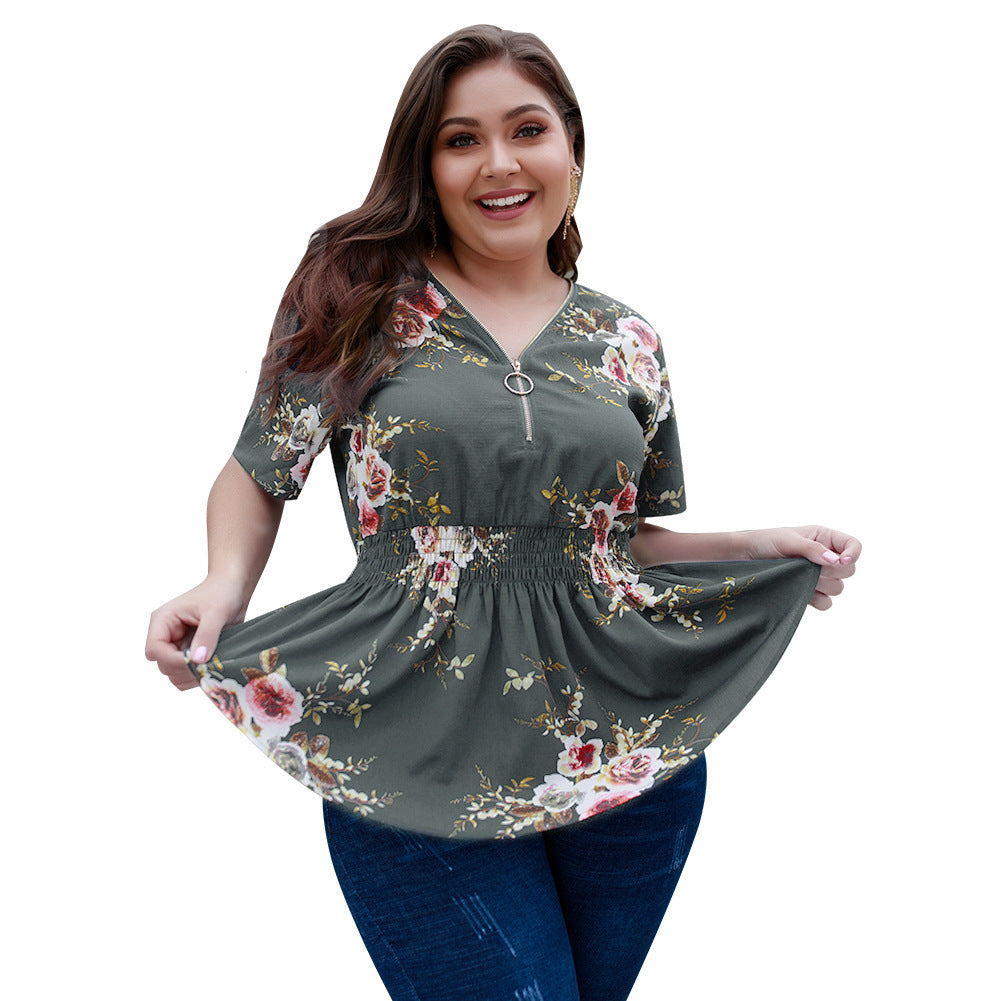 V-Neck Shirt Print Top