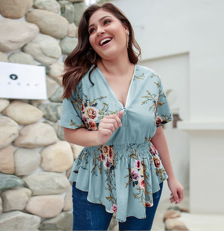 V-Neck Shirt Print Top