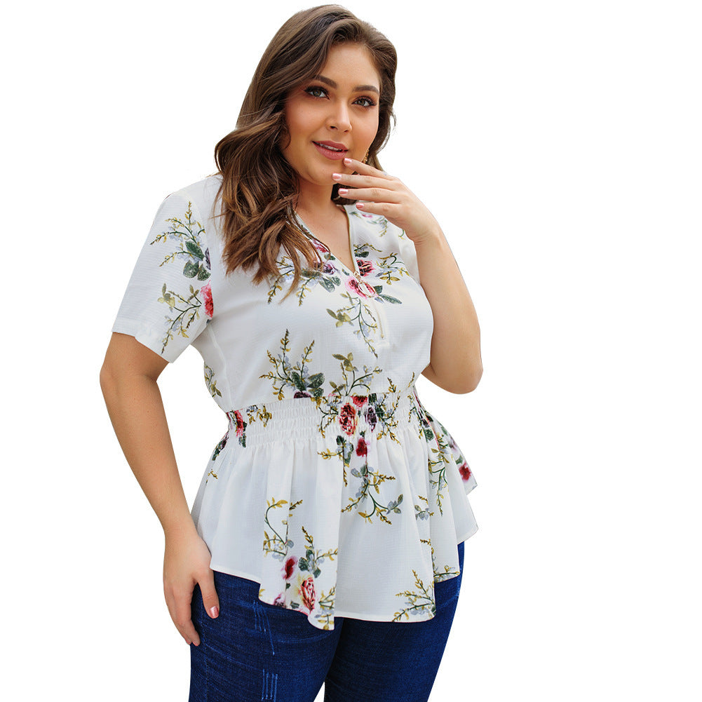 V-Neck Shirt Print Top