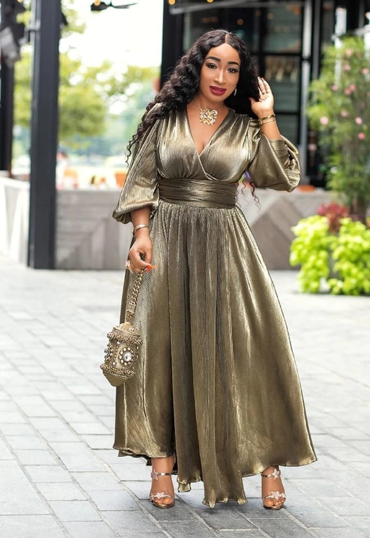 V-Neck Long Skirt Dress
