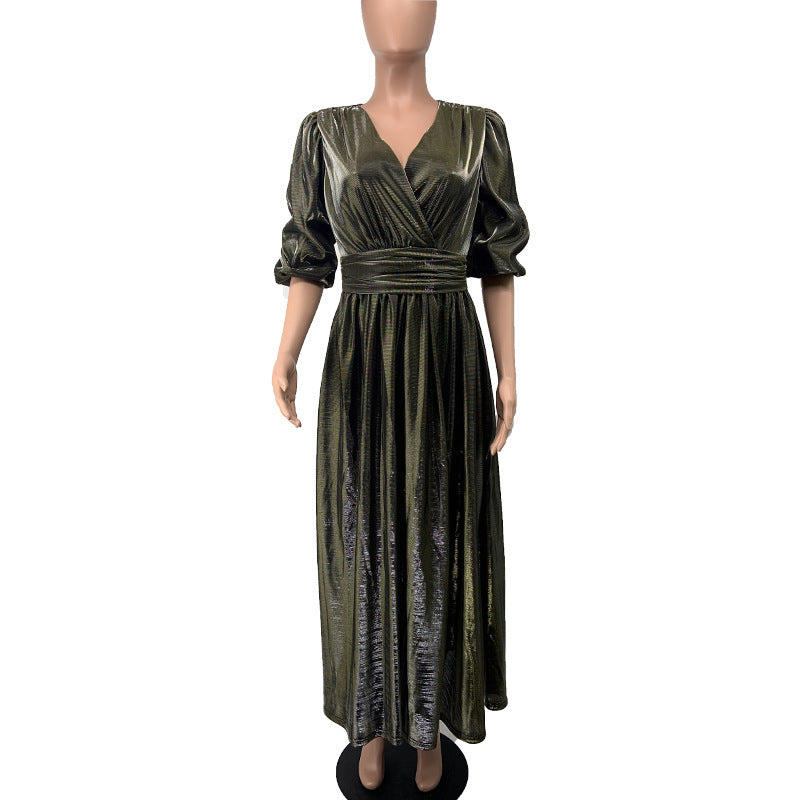 V-Neck Long Skirt Dress