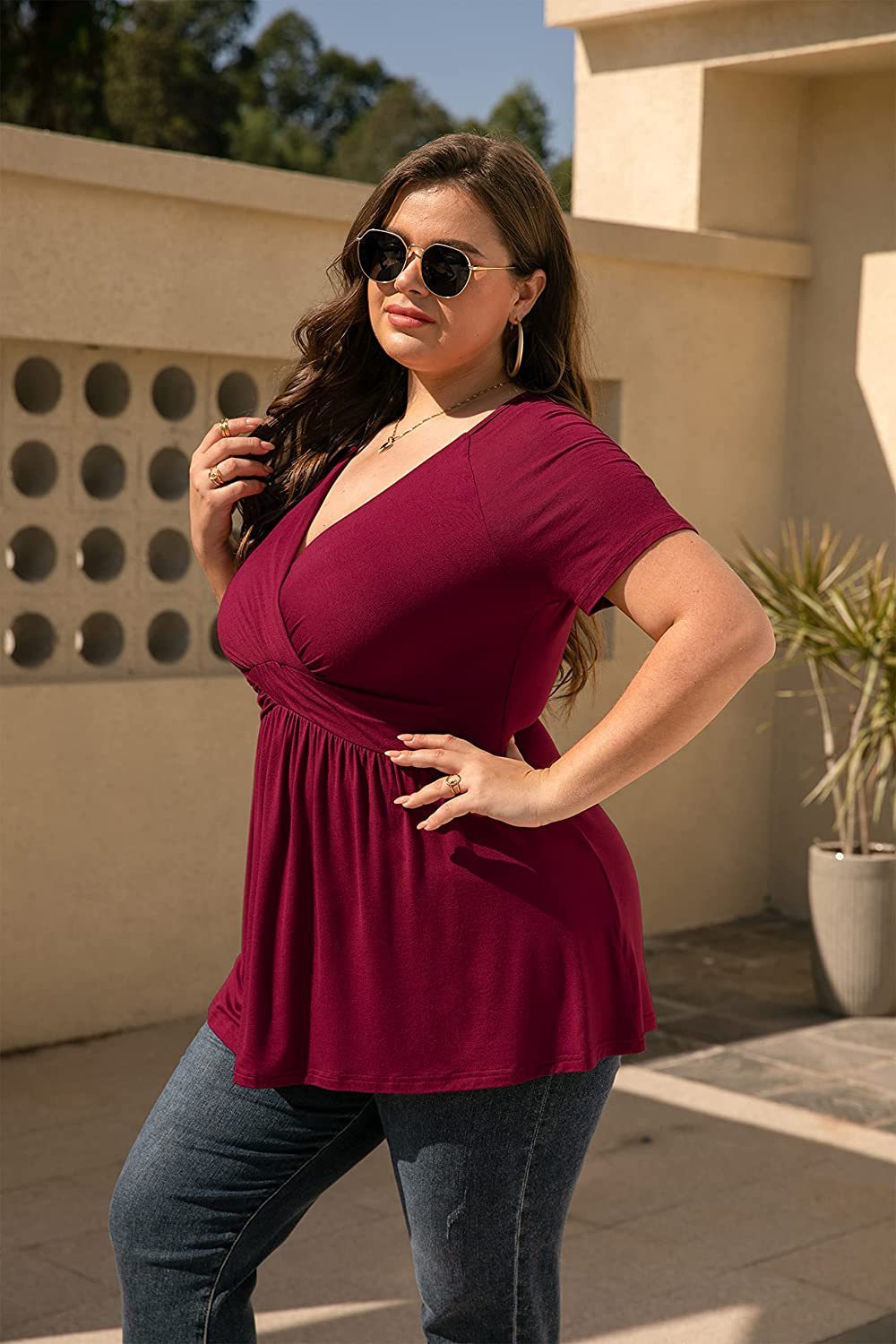 Plus Size V-neck T-Shirt Top