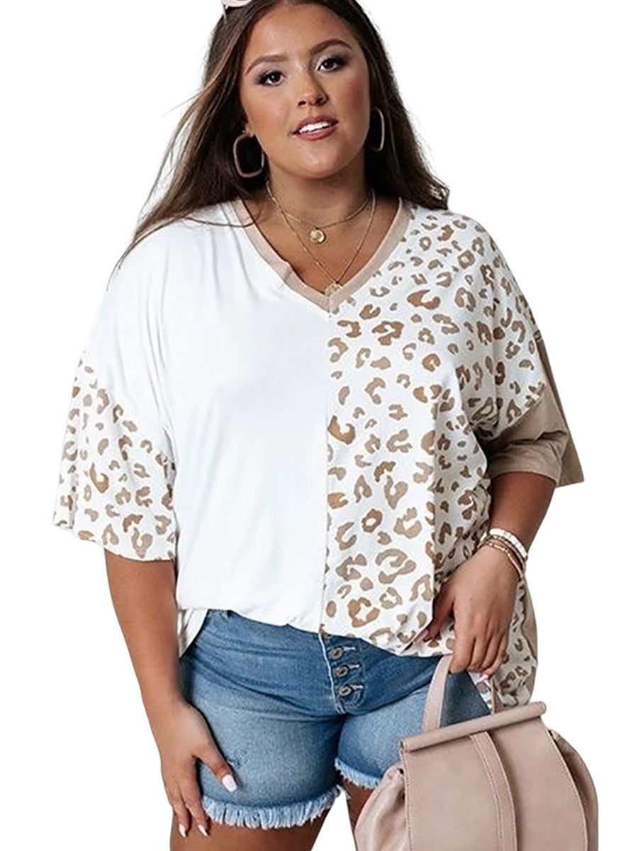 Leopard Splicing Short-Sleeved Top