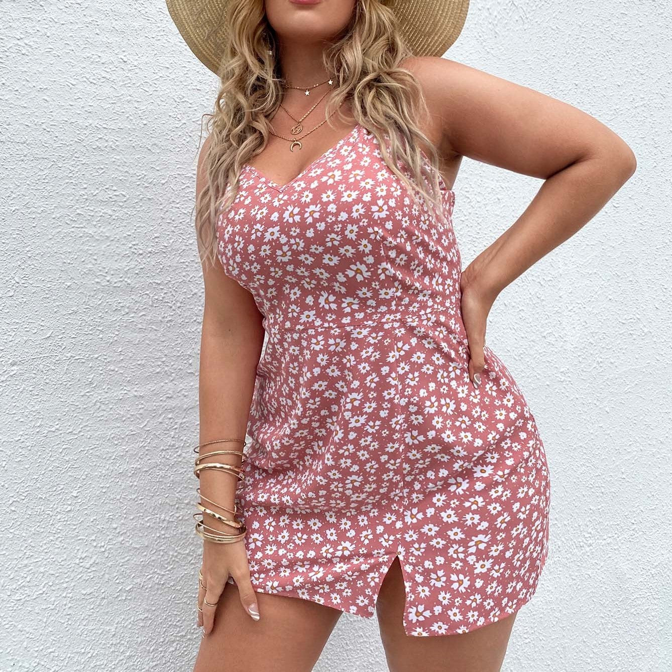 Skirt Print Halter Plus Size Dress