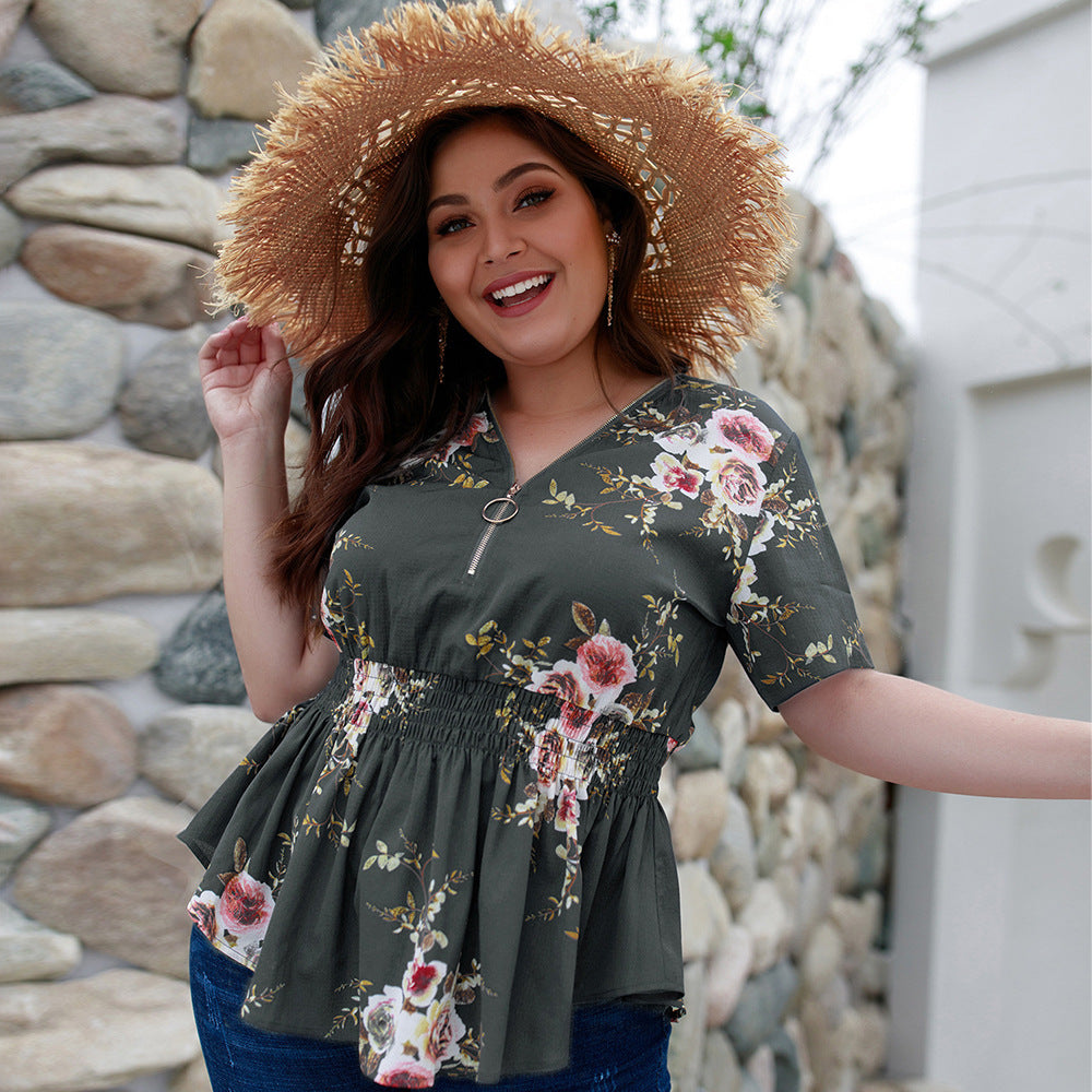 V-Neck Shirt Print Top