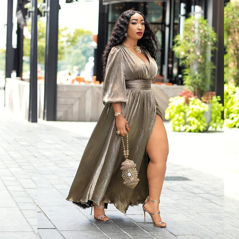 V-Neck Long Skirt Dress