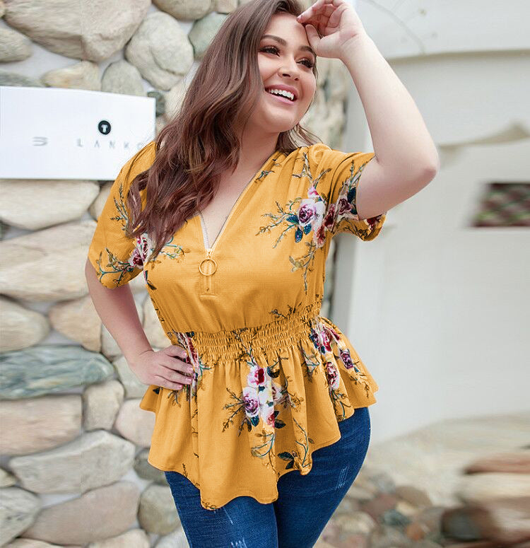 V-Neck Shirt Print Top