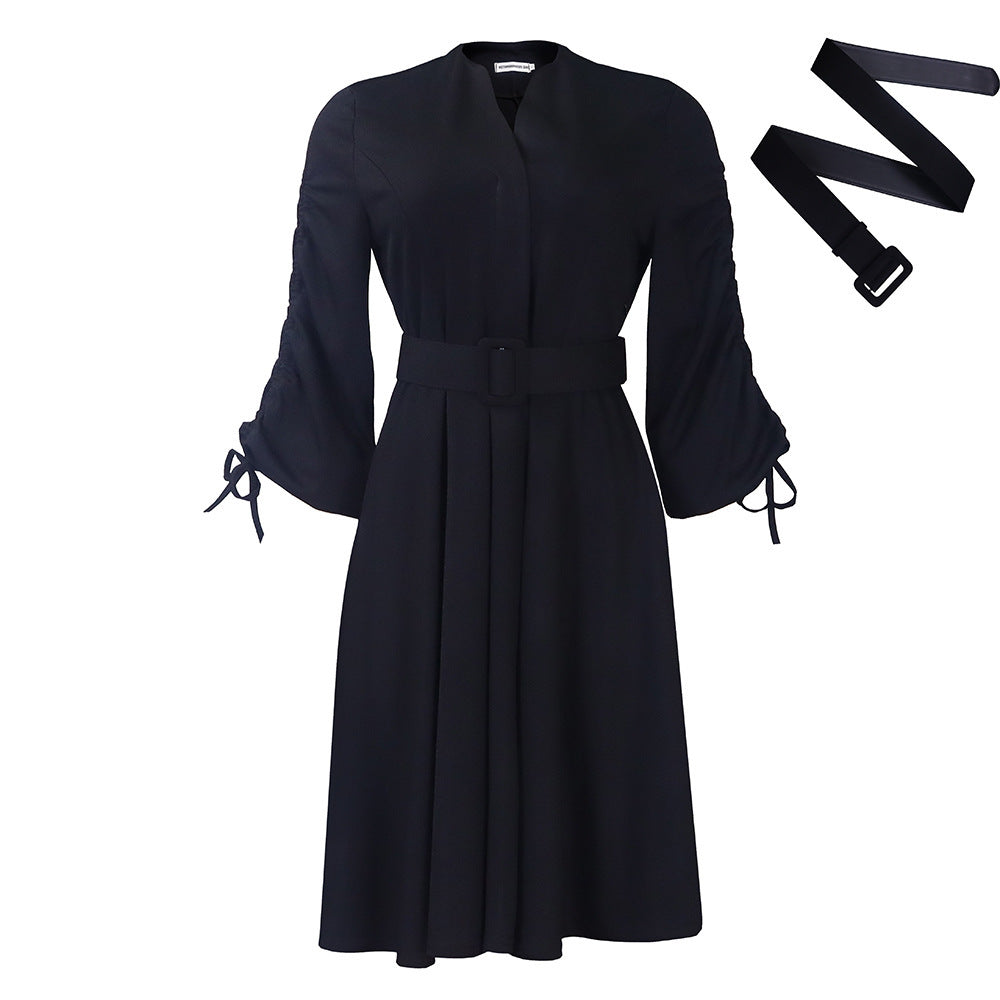 Lantern Sleeve Pleated Dress