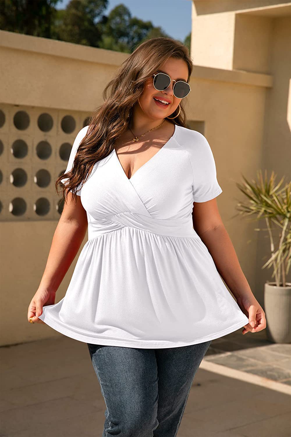 Plus Size V-neck T-Shirt Top