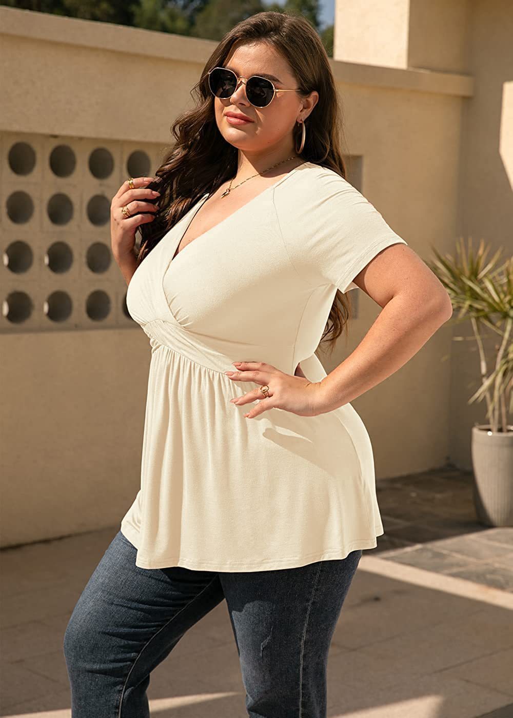 Plus Size V-neck T-Shirt Top