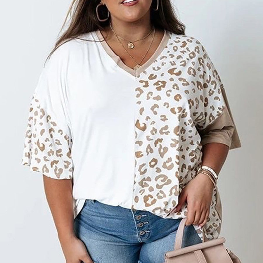 Leopard Splicing Short-Sleeved Top