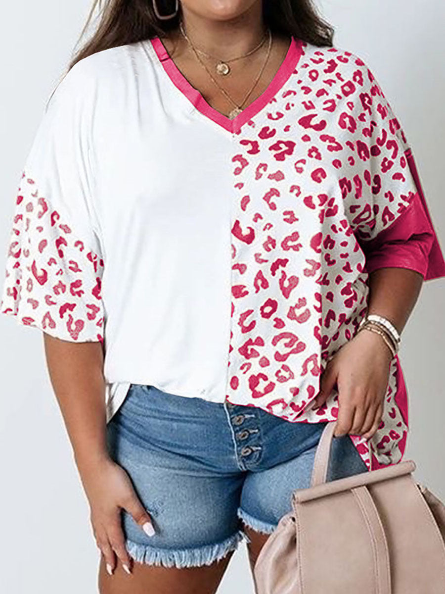 Leopard Splicing Short-Sleeved Top