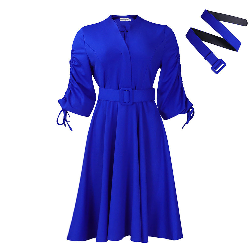 Lantern Sleeve Pleated Dress