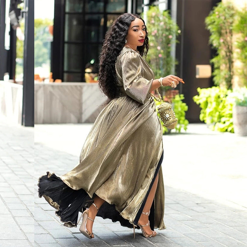 V-Neck Long Skirt Dress