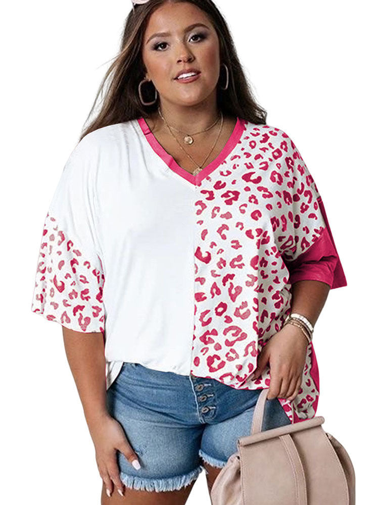 Leopard Splicing Short-Sleeved Top